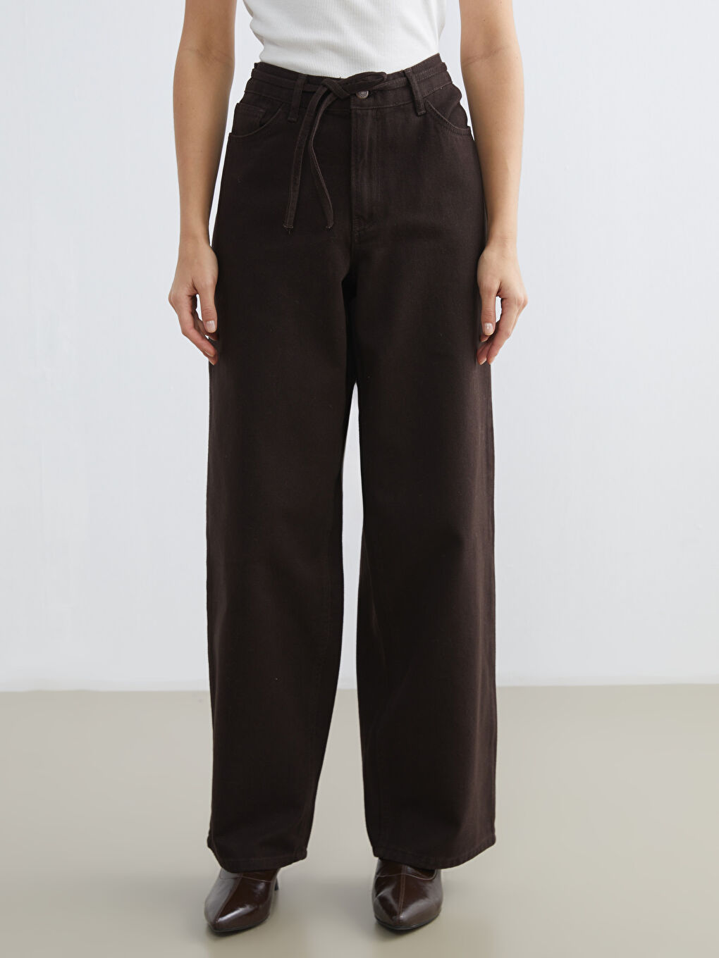 Kahverengi Baggy Fit Kadın Jean Pantolon-1