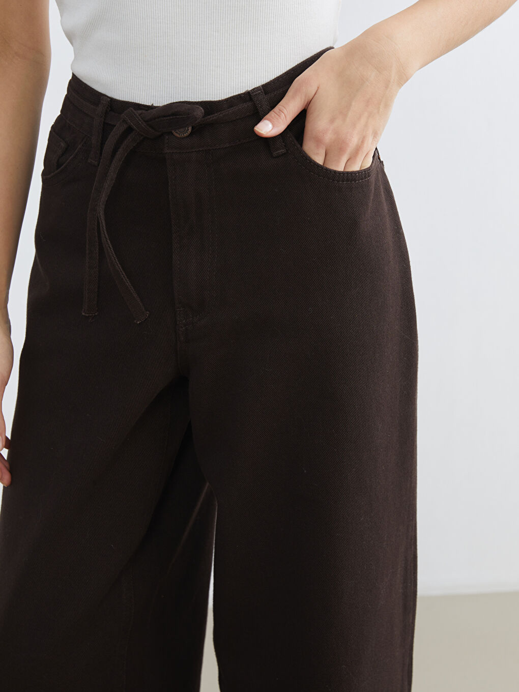 Kahverengi Baggy Fit Kadın Jean Pantolon-2
