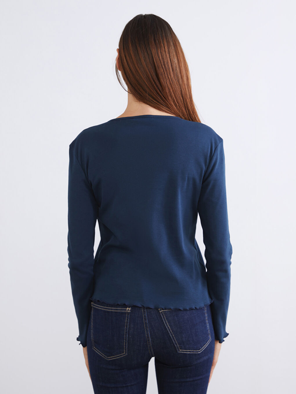 Lacivert Bisiklet Yaka Kadın Tişört 2'li-6