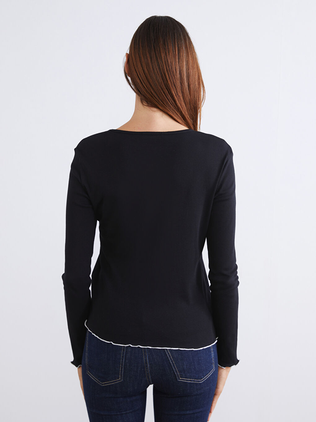 Siyah Bisiklet Yaka Kadın Tişört 2'li-7