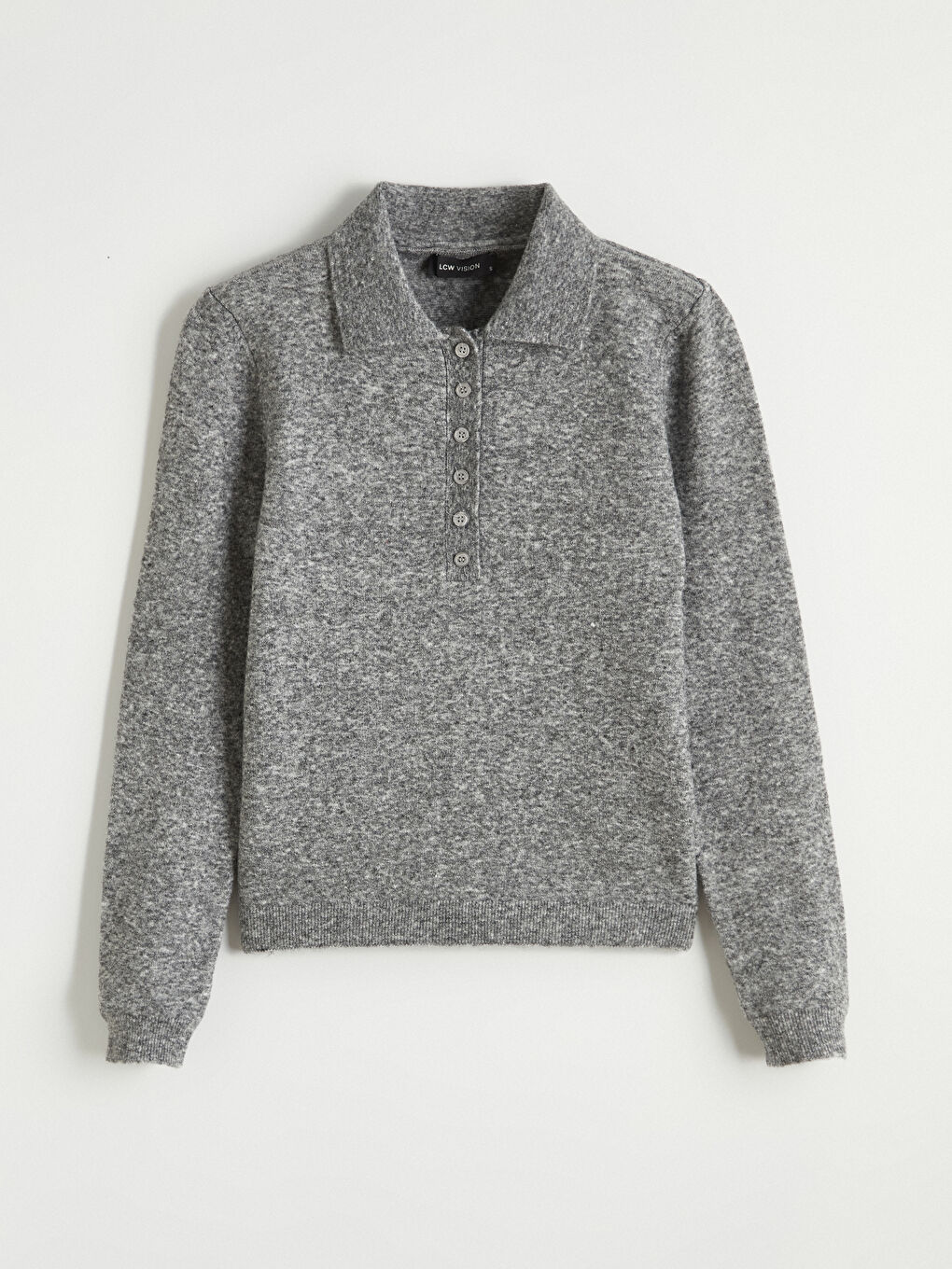 Gri Polo Yaka Kadın Triko Kazak
