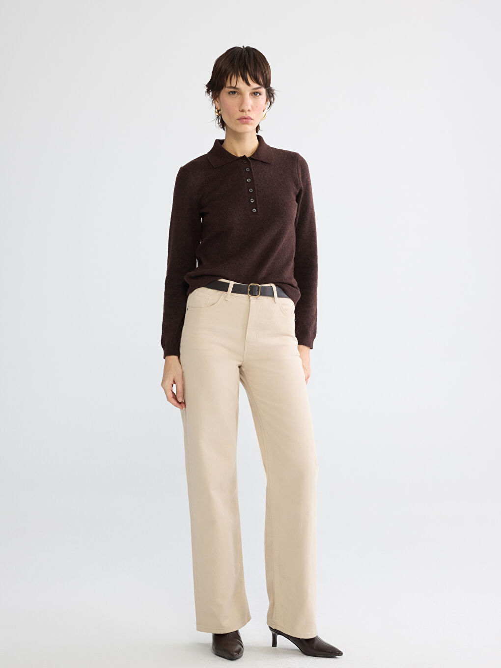 Women's Polo Neck Knit Sweater-1