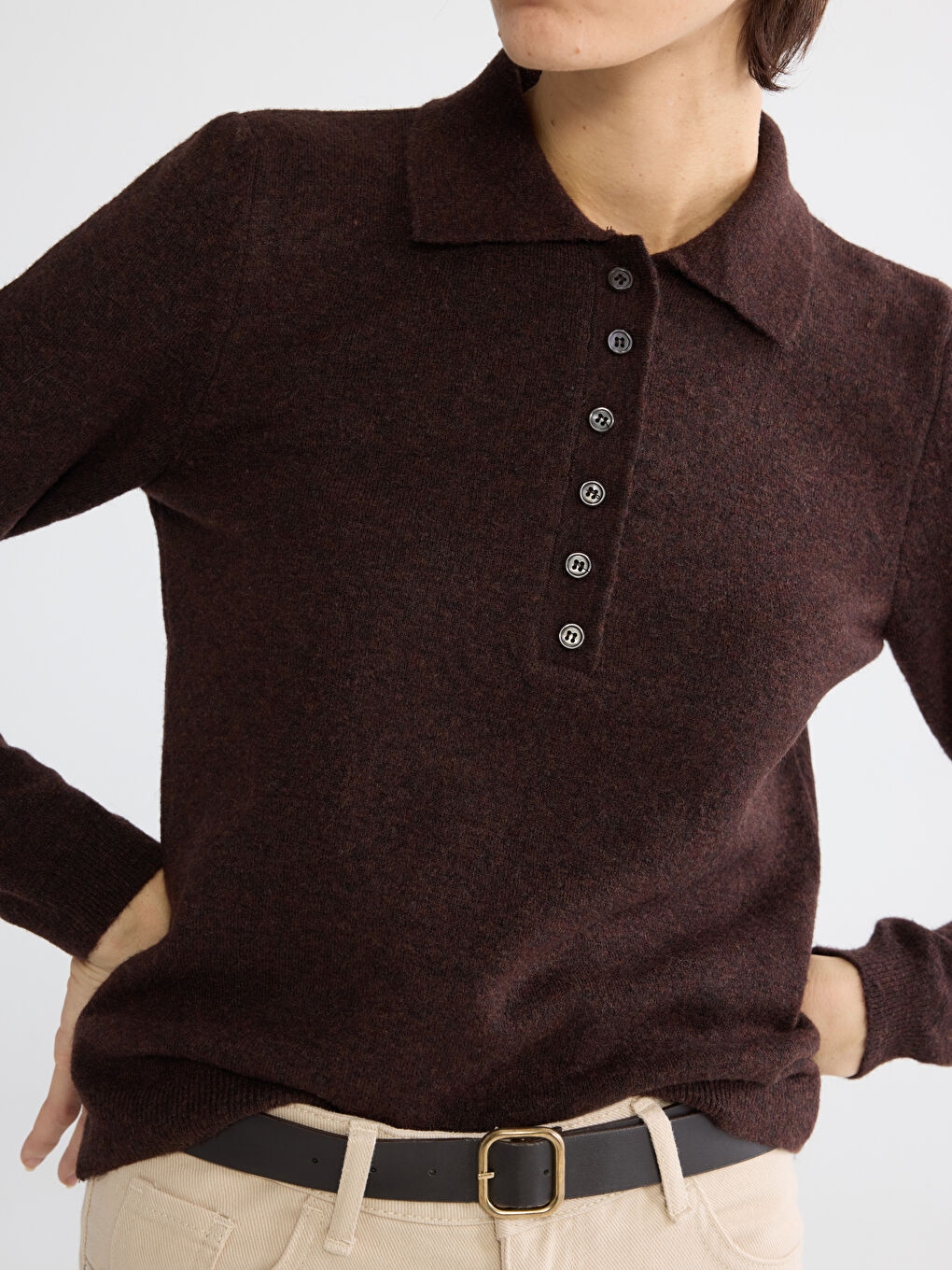 Women's Polo Neck Knit Sweater-2