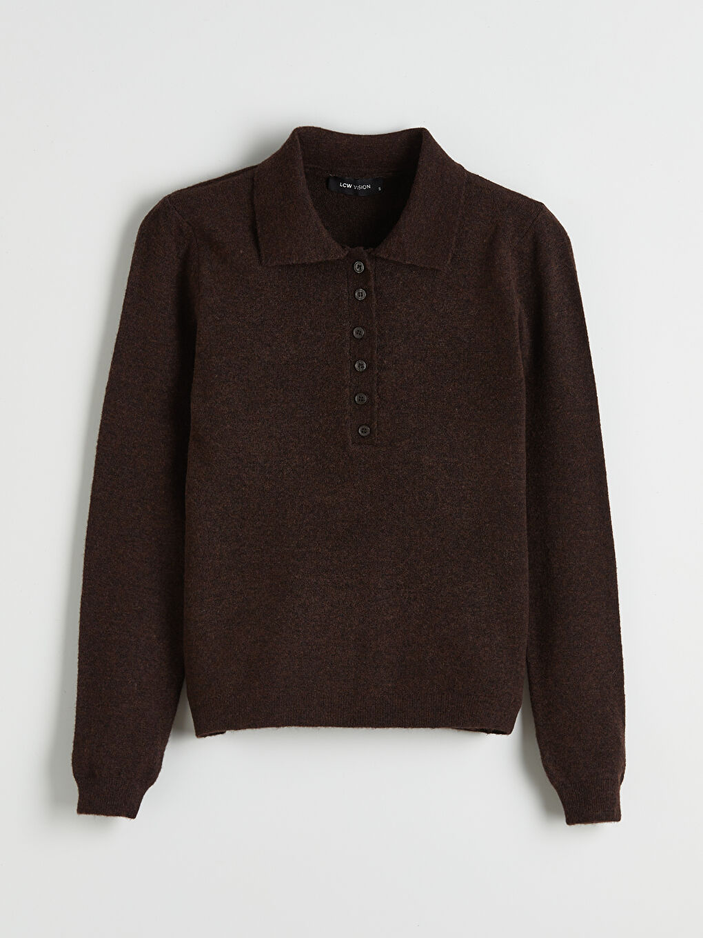 Kahverengi Polo Yaka Kadın Triko Kazak
