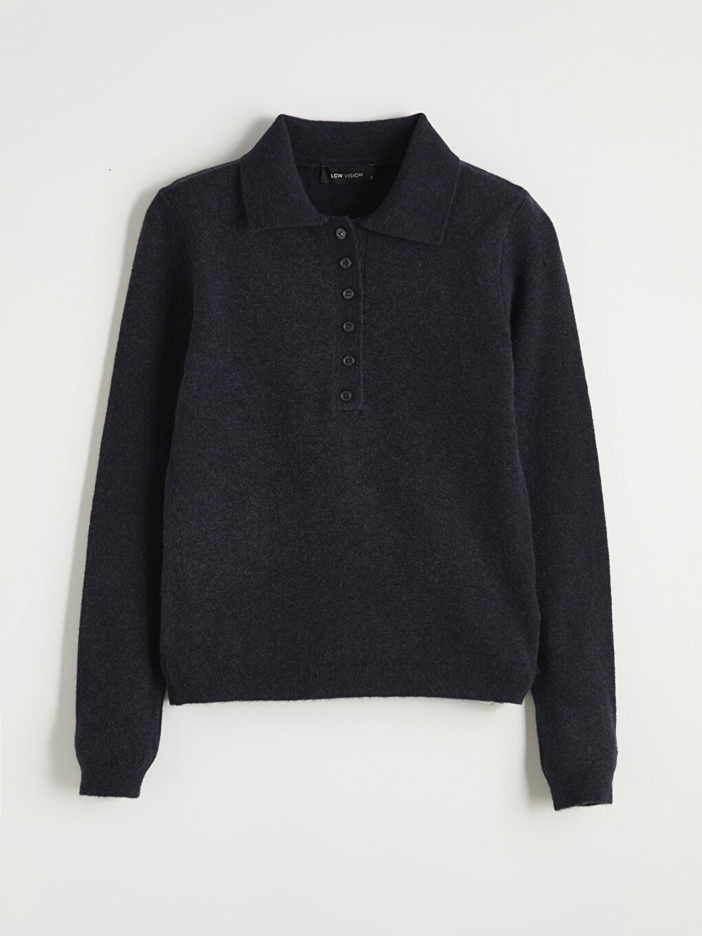 Lacivert Polo Yaka Kadın Triko Kazak
