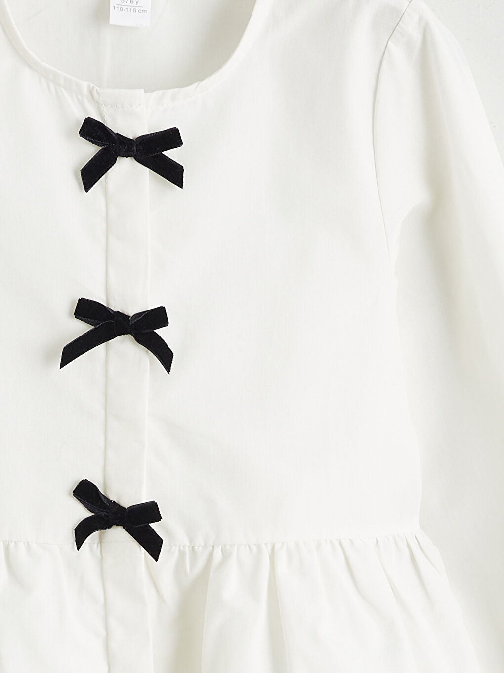 Ekru Fiyonk Detaylı Kız Çocuk Gömlek ve Pantolon-5