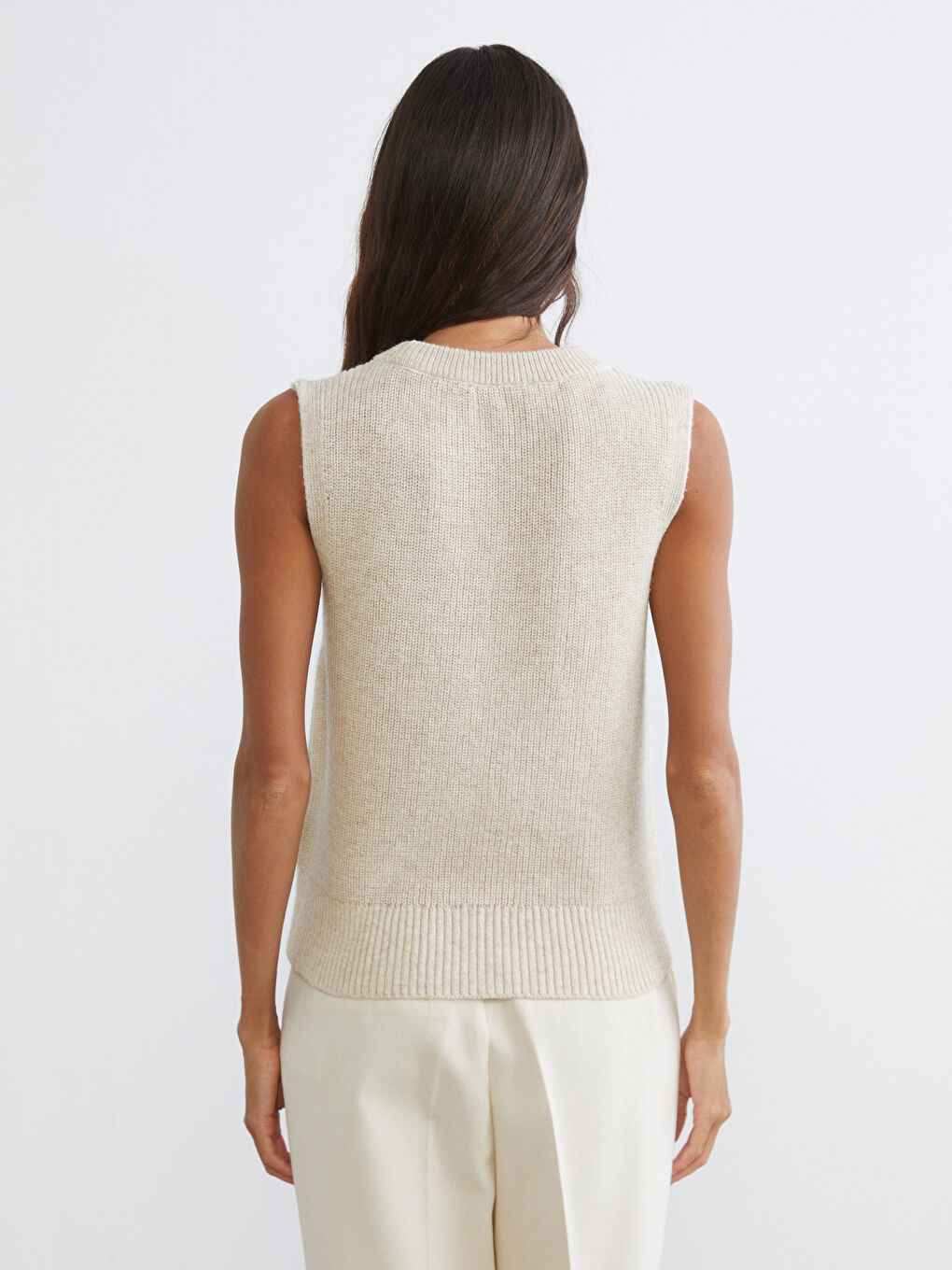 Bej Bisiklet Yaka Kadın Triko Süveter-3