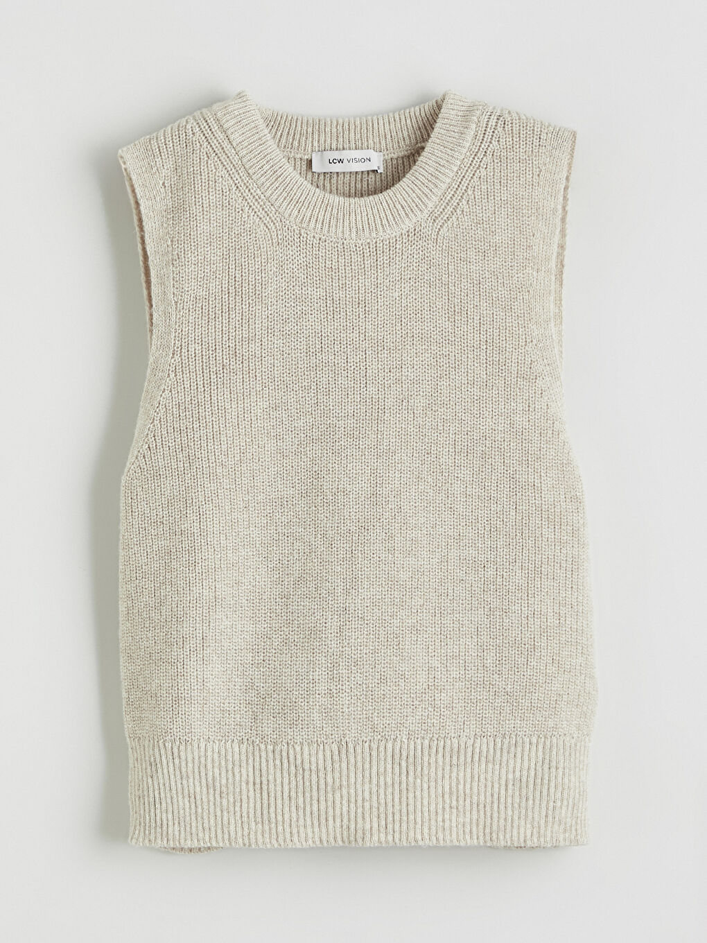 Bej Bisiklet Yaka Kadın Triko Süveter-4