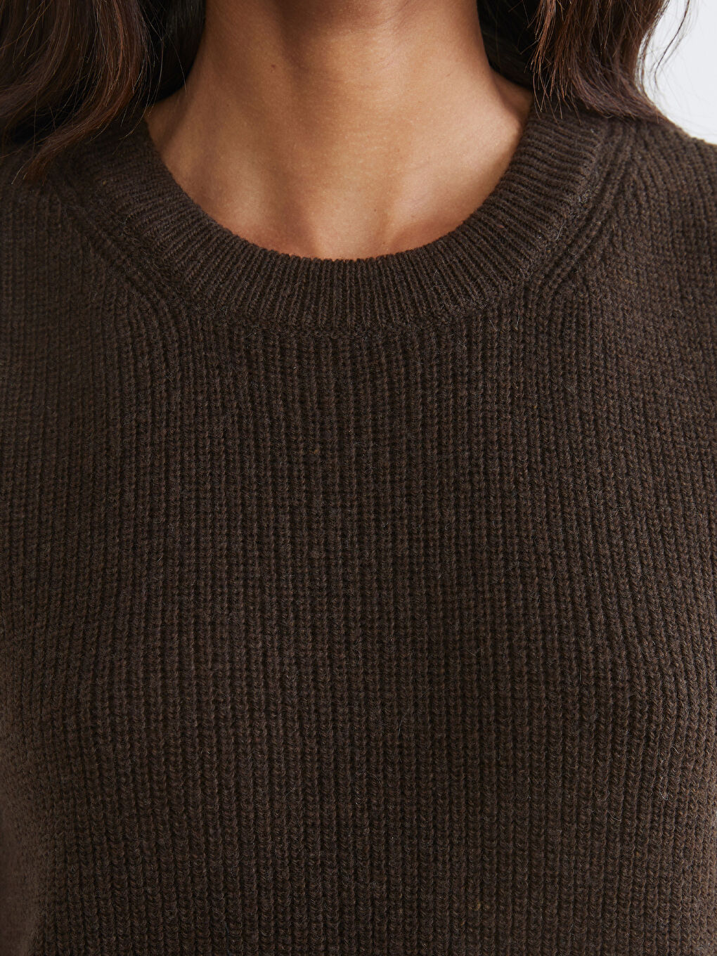 Kahverengi Bisiklet Yaka Kadın Triko Süveter-2