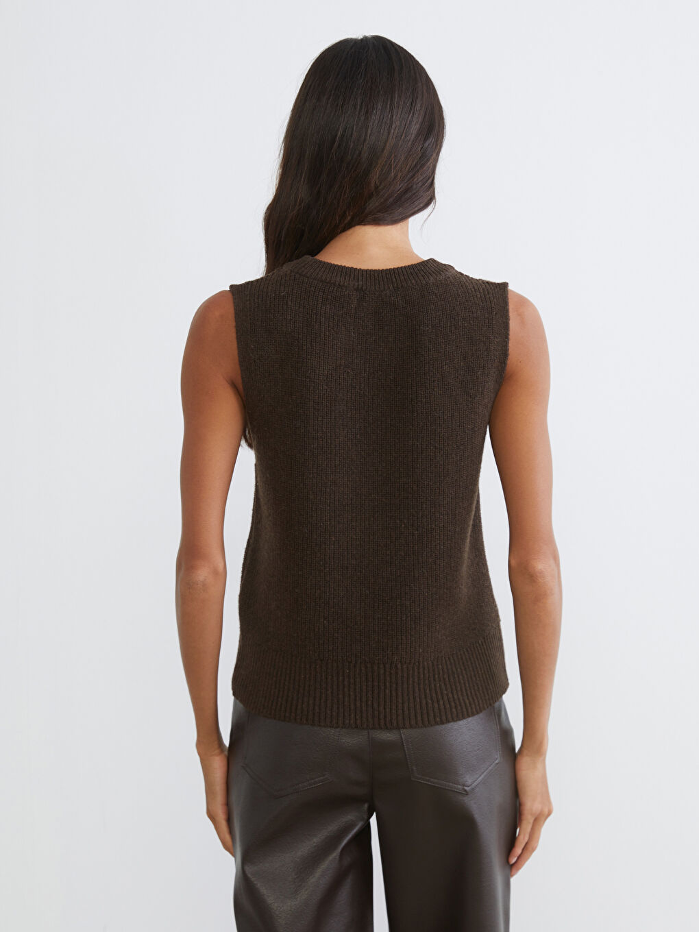 Kahverengi Bisiklet Yaka Kadın Triko Süveter-3