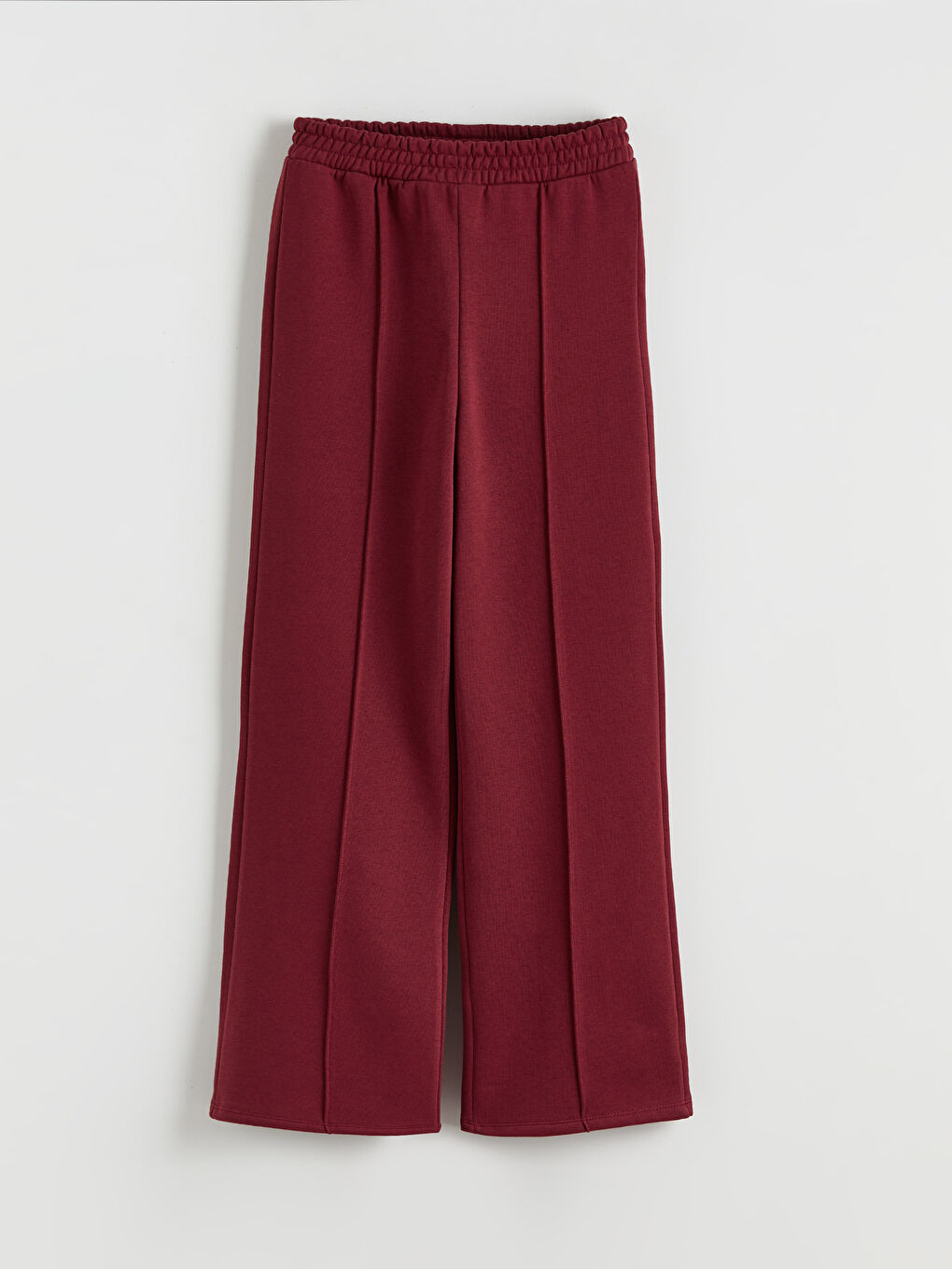 Bordo Kız Çocuk Nervür Dikişli Geniş Paça Eşofman Altı