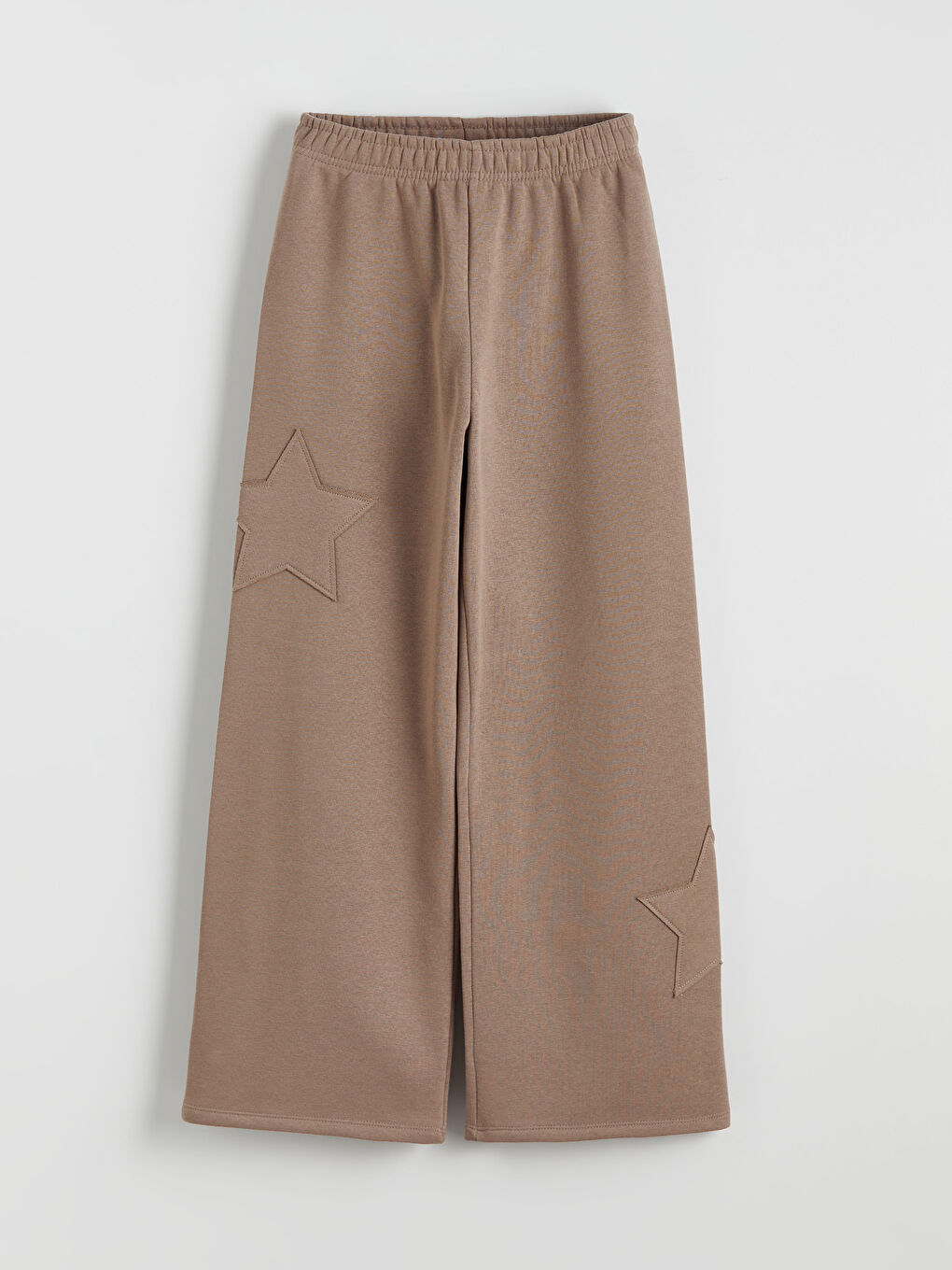 Kahverengi Beli Lastikli Yıldız Detaylı Kız Çocuk Kalın Eşofman Altı