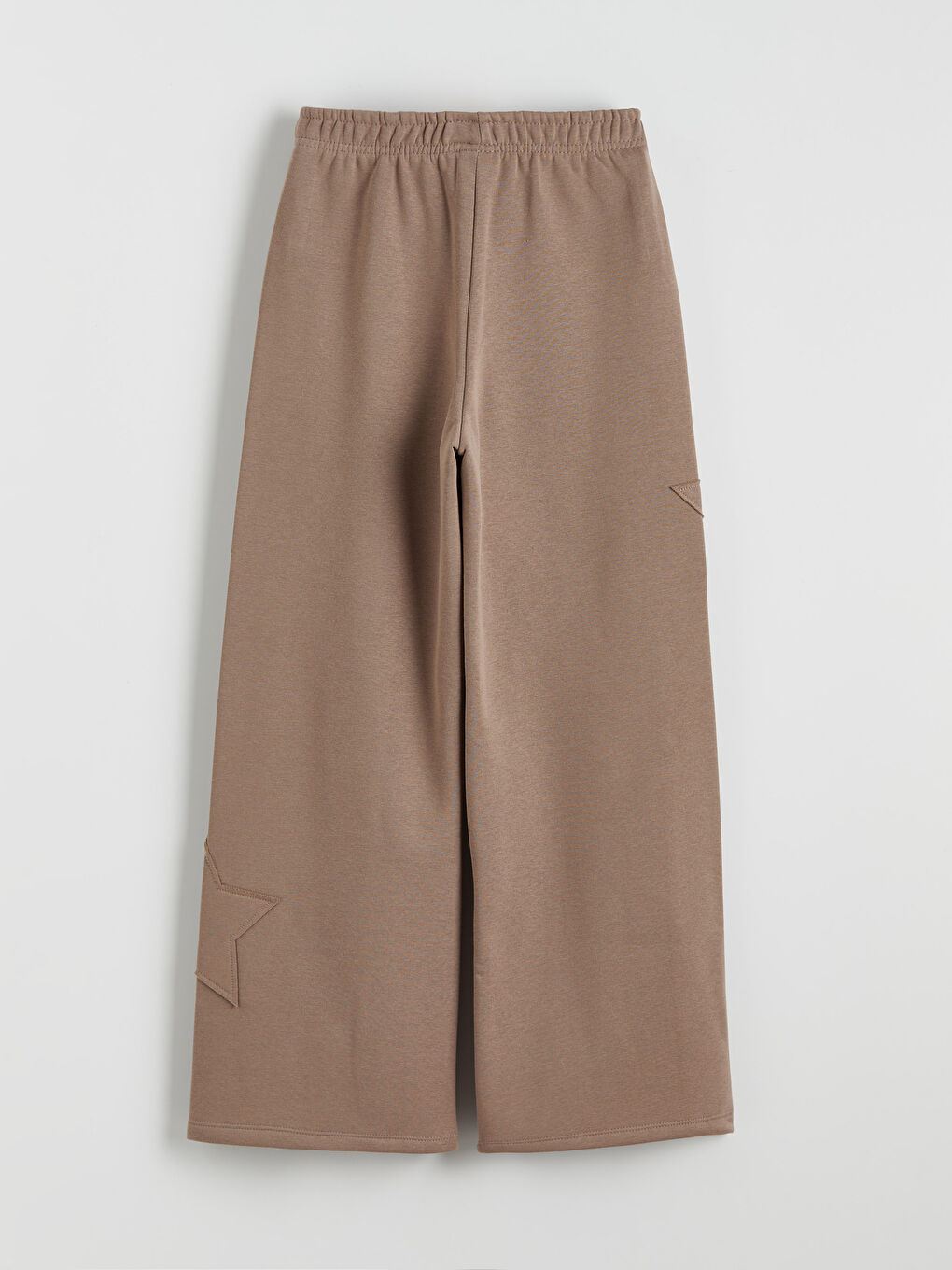 Kahverengi Beli Lastikli Yıldız Detaylı Kız Çocuk Kalın Eşofman Altı-1