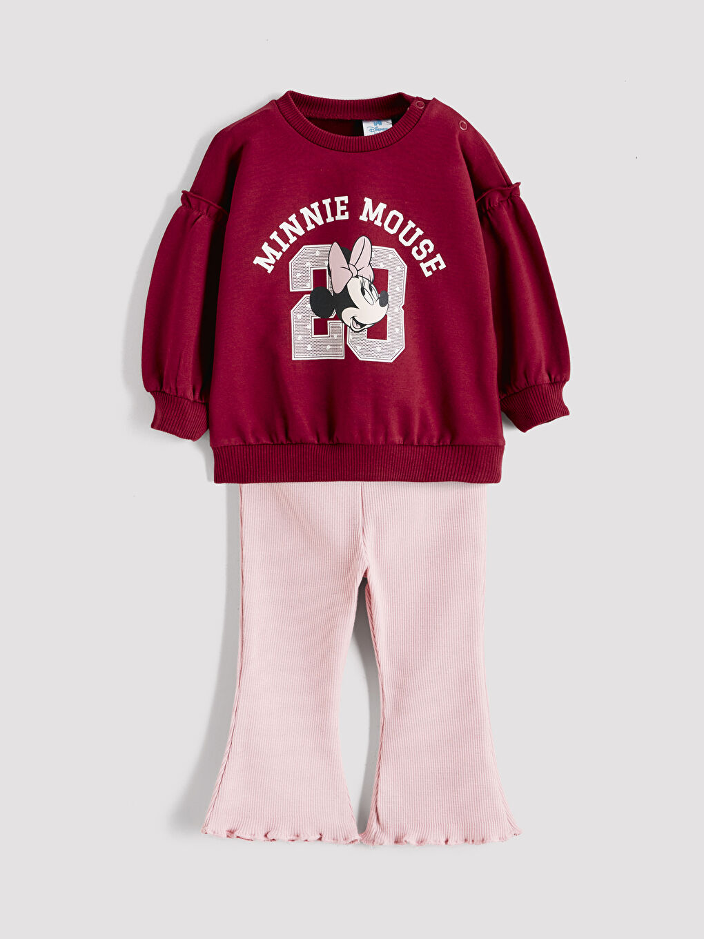 Mürdüm Minnie Mouse Baskılı Kız Bebek Sweatshirt ve Eşofman Alt