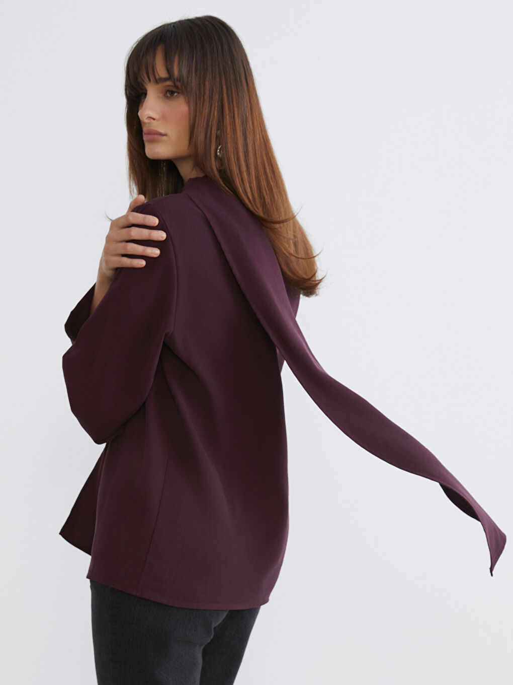 Bordo Şal Yaka Bluz