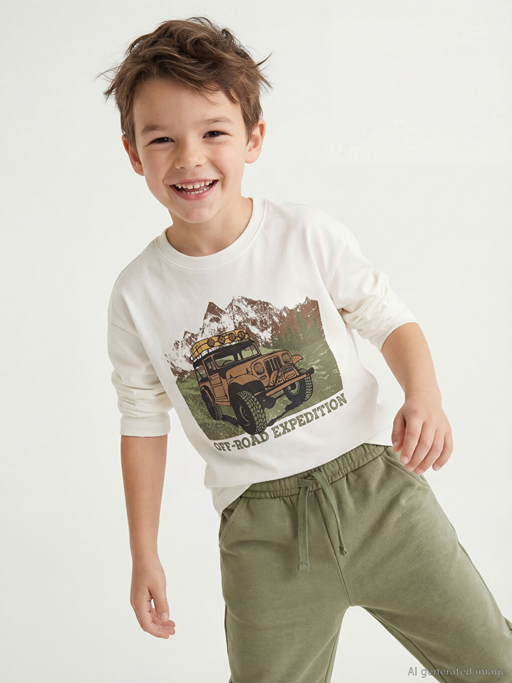 Gri Araba Baskılı Erkek Çocuk Tişört