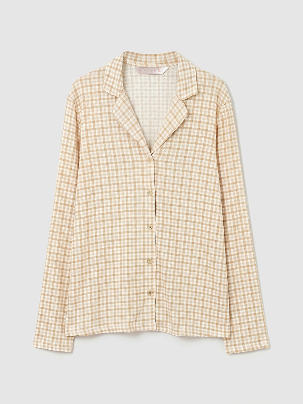 Kahverengi Gömlek Yaka Ekose Kadın Pijama Takımı-5