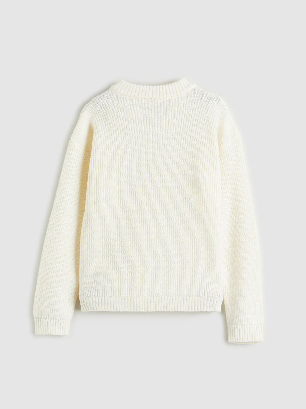 Ekru V Yaka Pul İşlemeli Kız Çocuk Triko Kazak-1