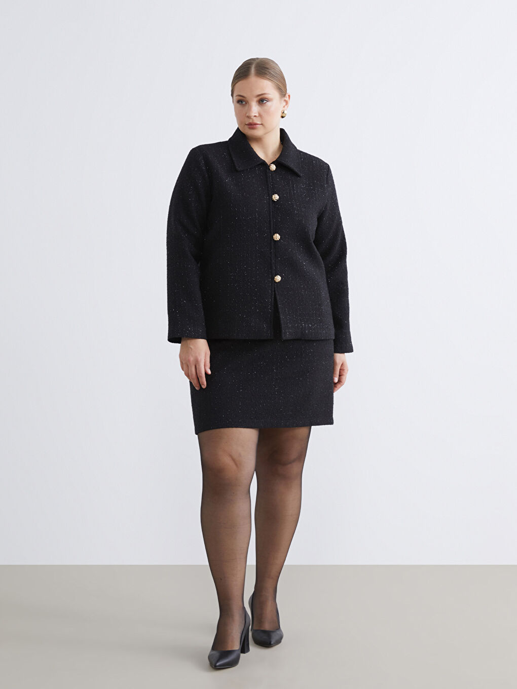 Siyah Gömlek Yaka Kadın Ceket-1