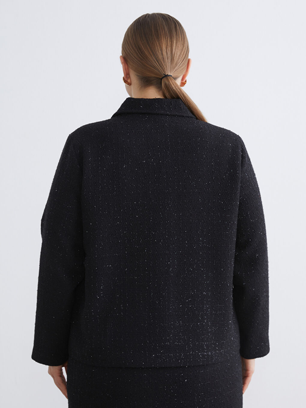 Siyah Gömlek Yaka Kadın Ceket-3