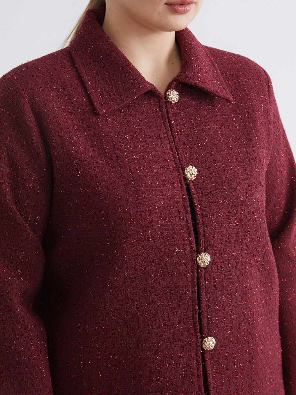 Bordo Büyük Beden Dokulu Kadın Tüvit Ceket-2