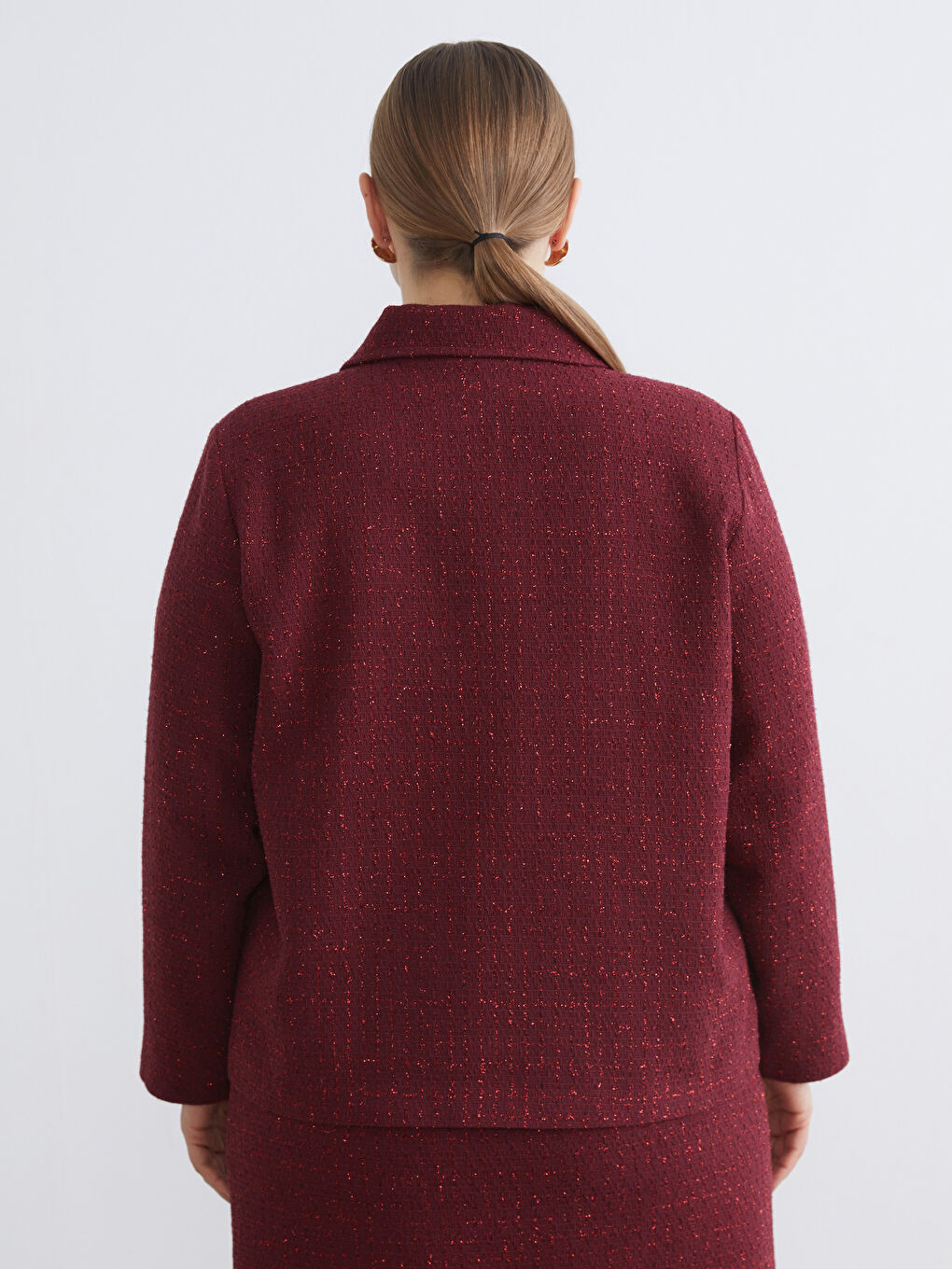 Bordo Büyük Beden Dokulu Kadın Tüvit Ceket-3