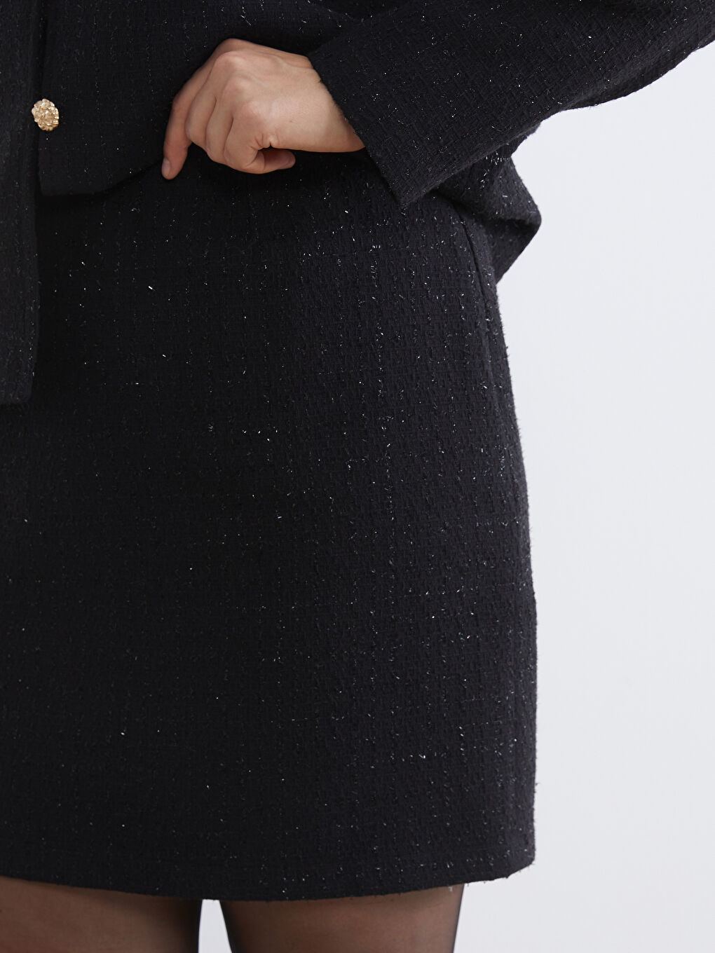 Siyah Büyük Beden Dar Fit Tüvit Mini Etek	-2