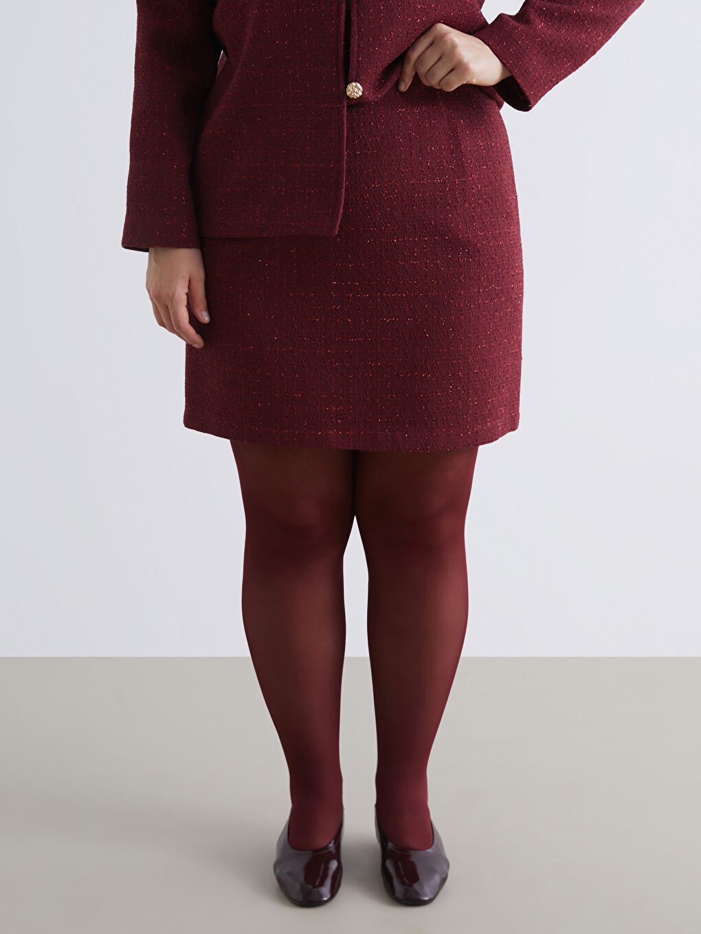 Bordo Büyük Beden Dar Fit Tüvit Mini Etek	-1