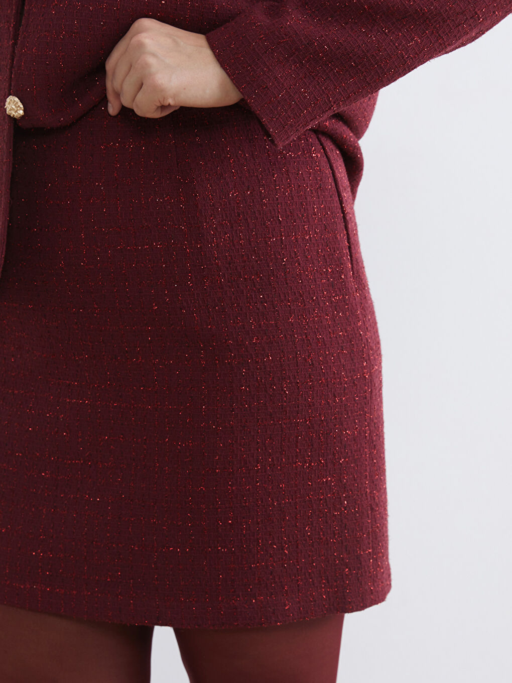 Bordo Büyük Beden Dar Fit Tüvit Mini Etek	-2