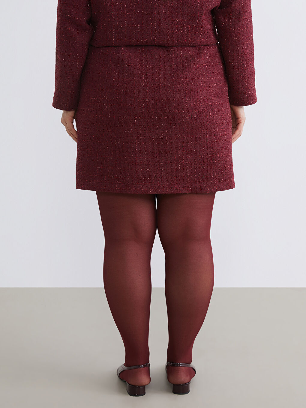 Bordo Büyük Beden Dar Fit Tüvit Mini Etek	-3