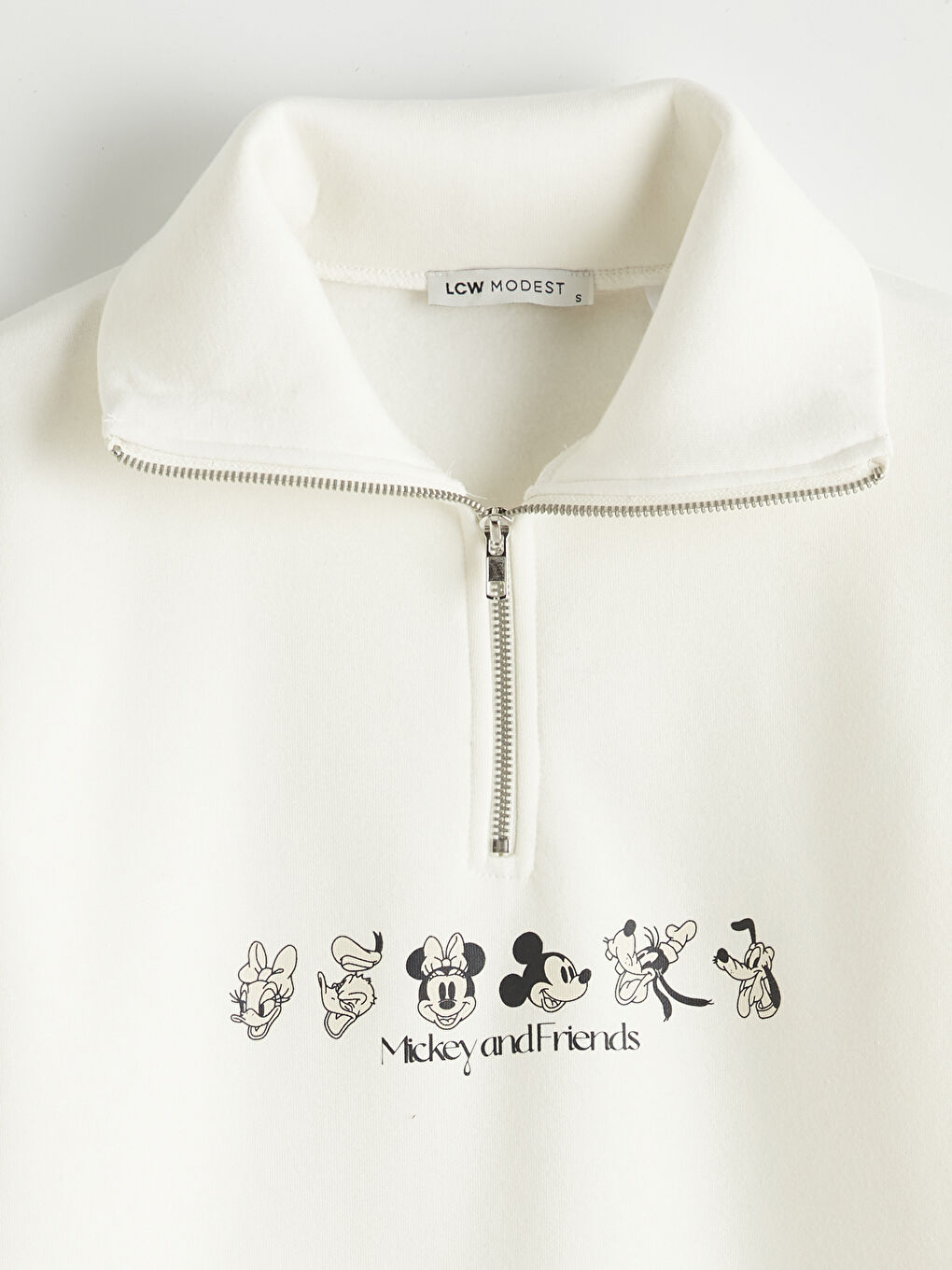 Ekru Mickey Mouse Baskılı Kadın Kalın Sweatshirt Tunik-2