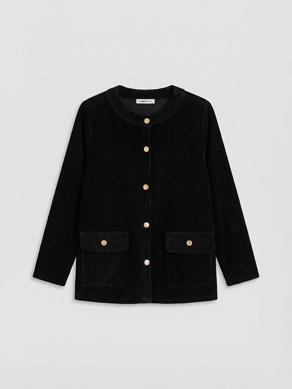 Siyah Bisiklet Yaka Kadın Kadife Hırka