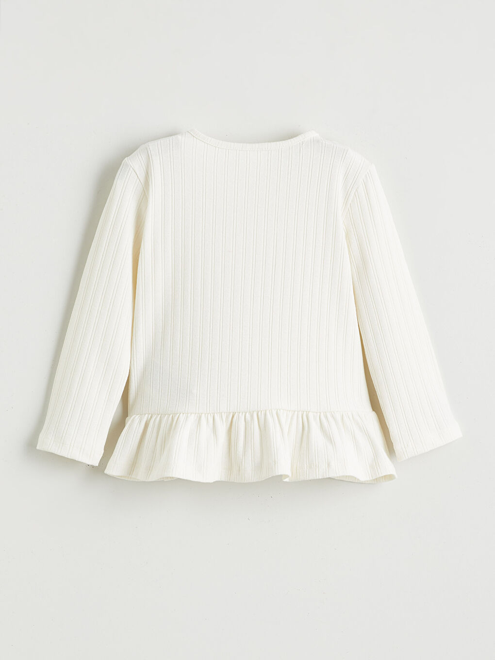 Ekru Bisiklet Yaka Fiyonk Detaylı Kız Çocuk Tişört-1