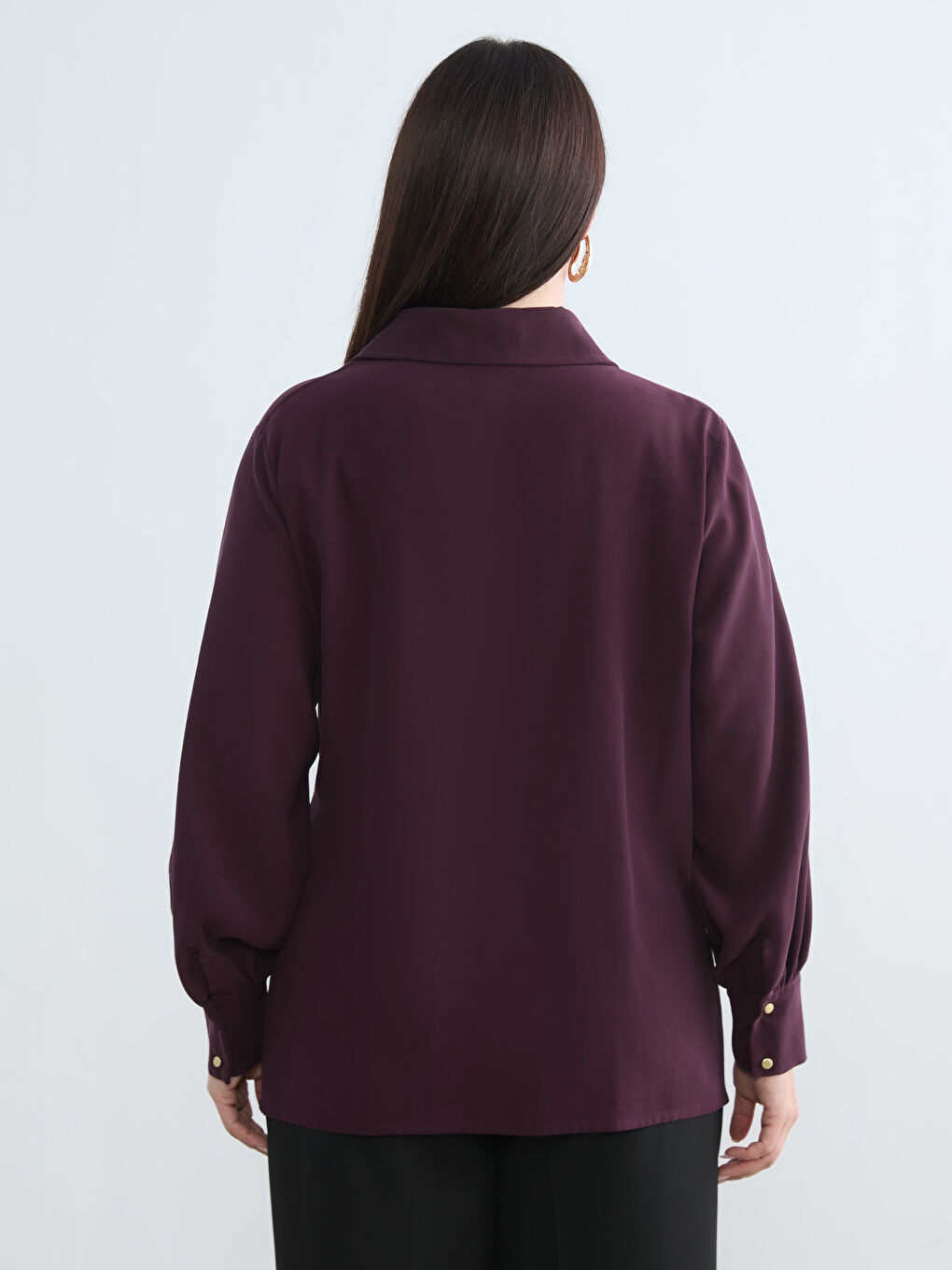 Bordo Bağlama Detaylı Modal Karışımlı Kadın Gömlek-3