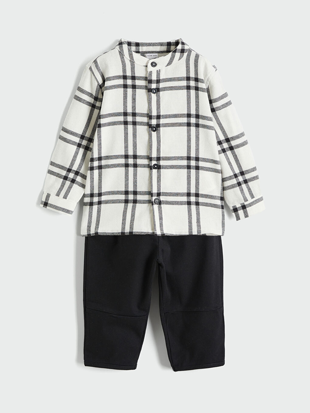 Siyah Hakim Yaka Ekose Erkek Bebek Gömlek ve Pantolon