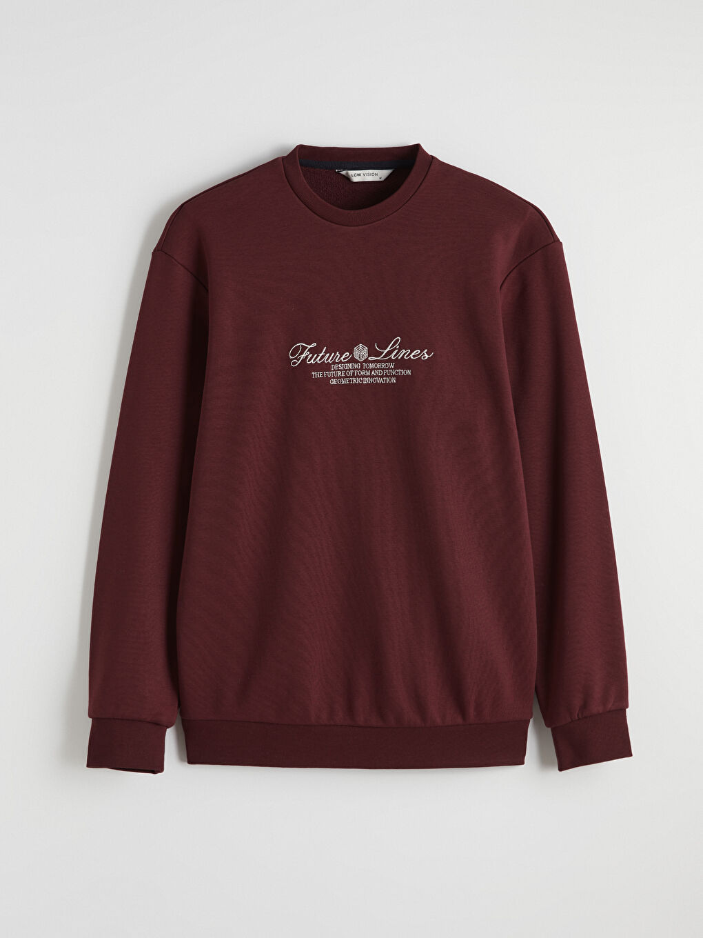 Bordo Bisiklet Yaka Baskılı Erkek Sweatshirt