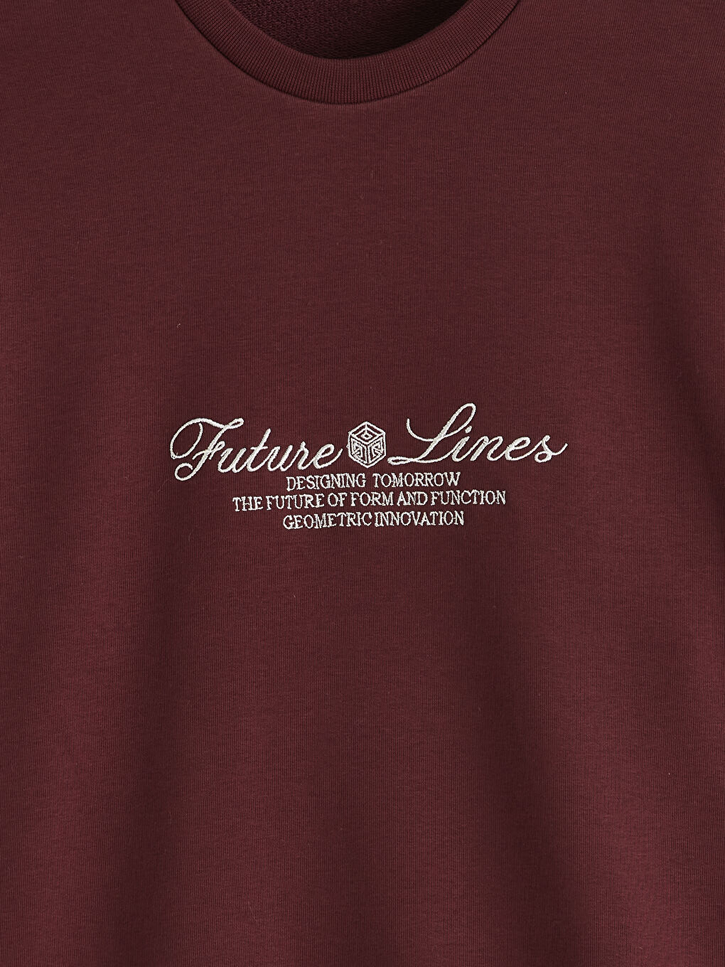 Bordo Bisiklet Yaka Baskılı Erkek Sweatshirt-1