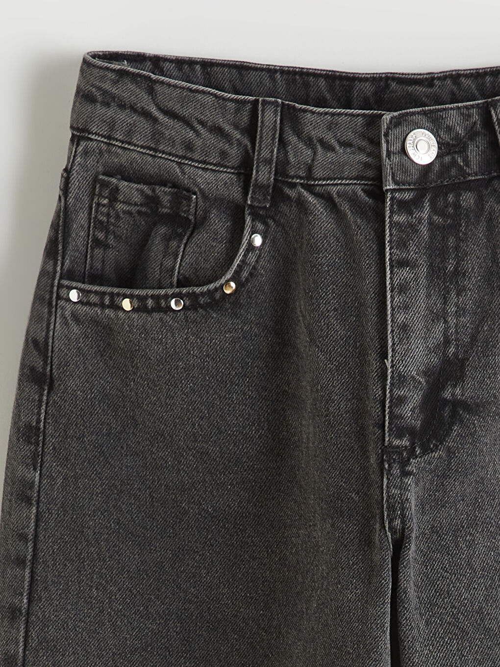 Siyah Wideleg Taşlı Kız Çocuk Jean Pantolon-1