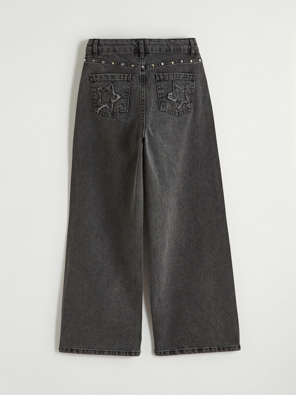 Siyah Wideleg Taşlı Kız Çocuk Jean Pantolon-2