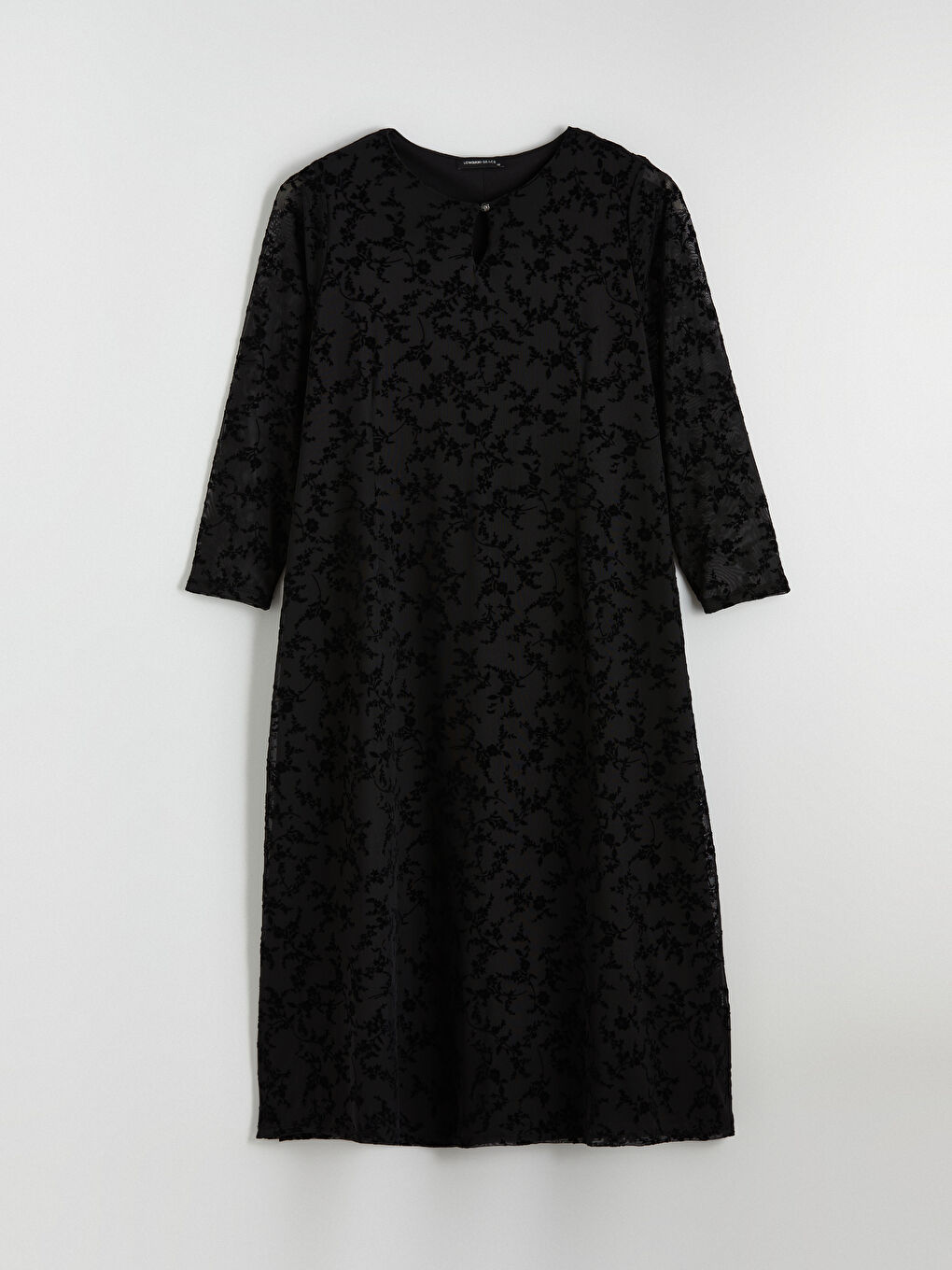 Siyah Bisiklet Yaka Çiçekli Elbise