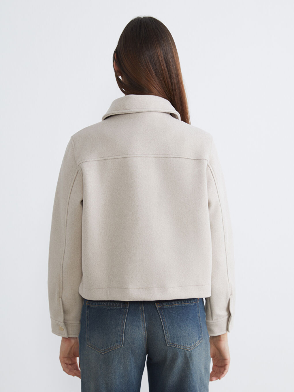Bej Gömlek Yaka Kadın Kaşe Ceket-4