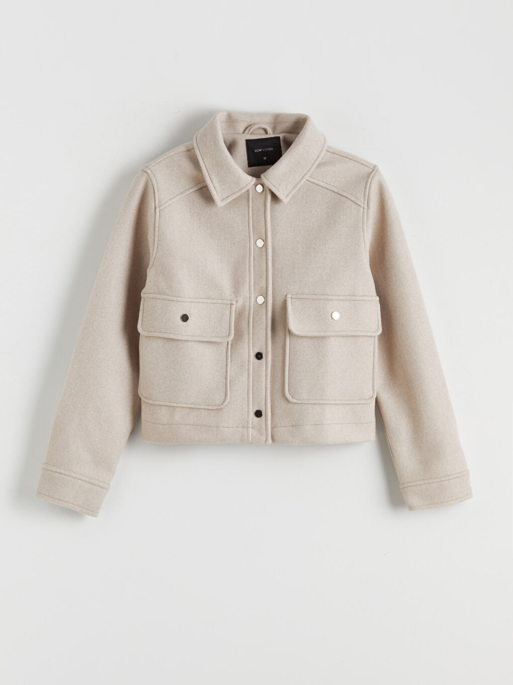 Bej Gömlek Yaka Kadın Kaşe Ceket-5
