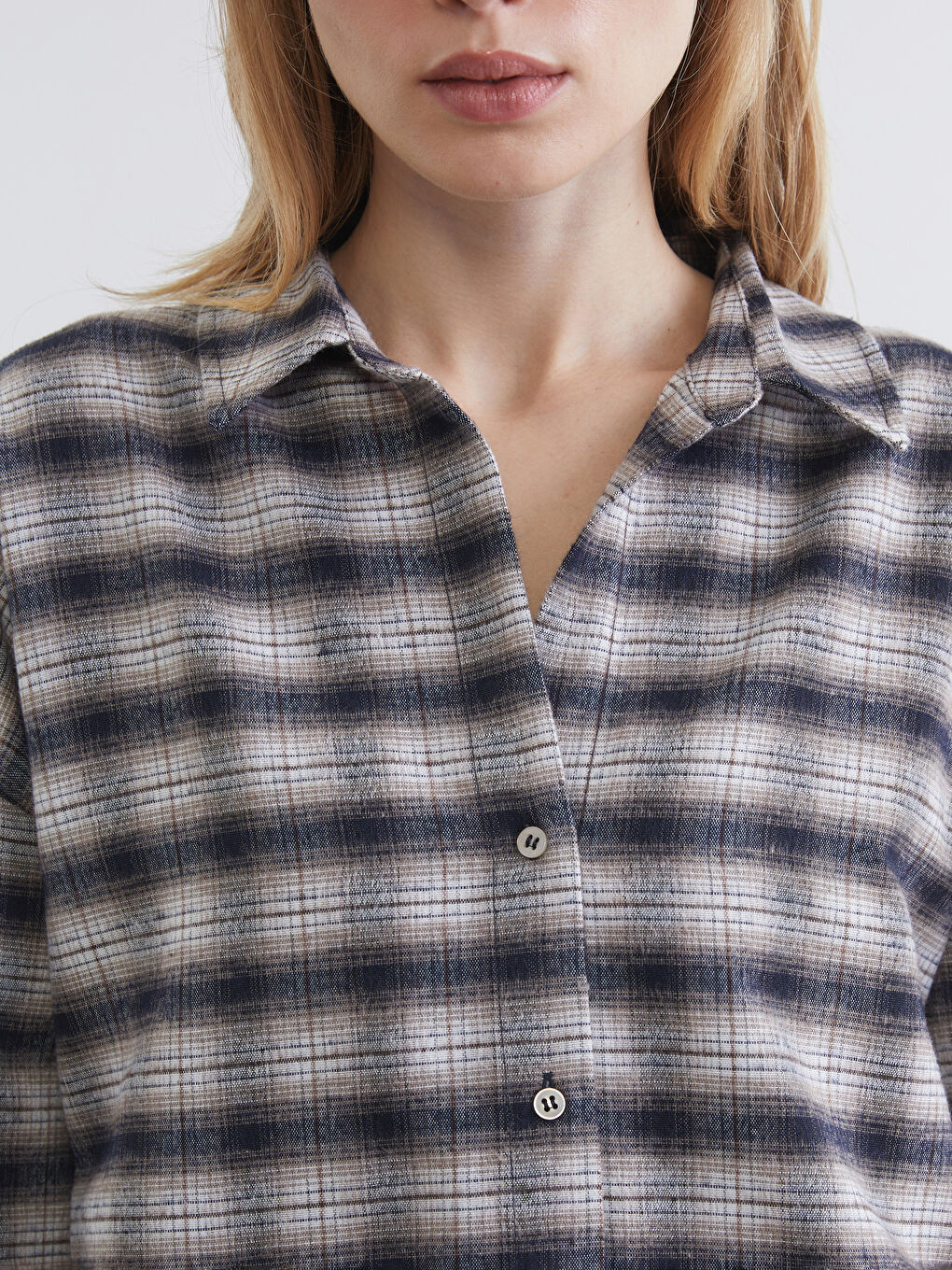 Kahverengi Ekose Oversize Kadın Oduncu Gömlek-3