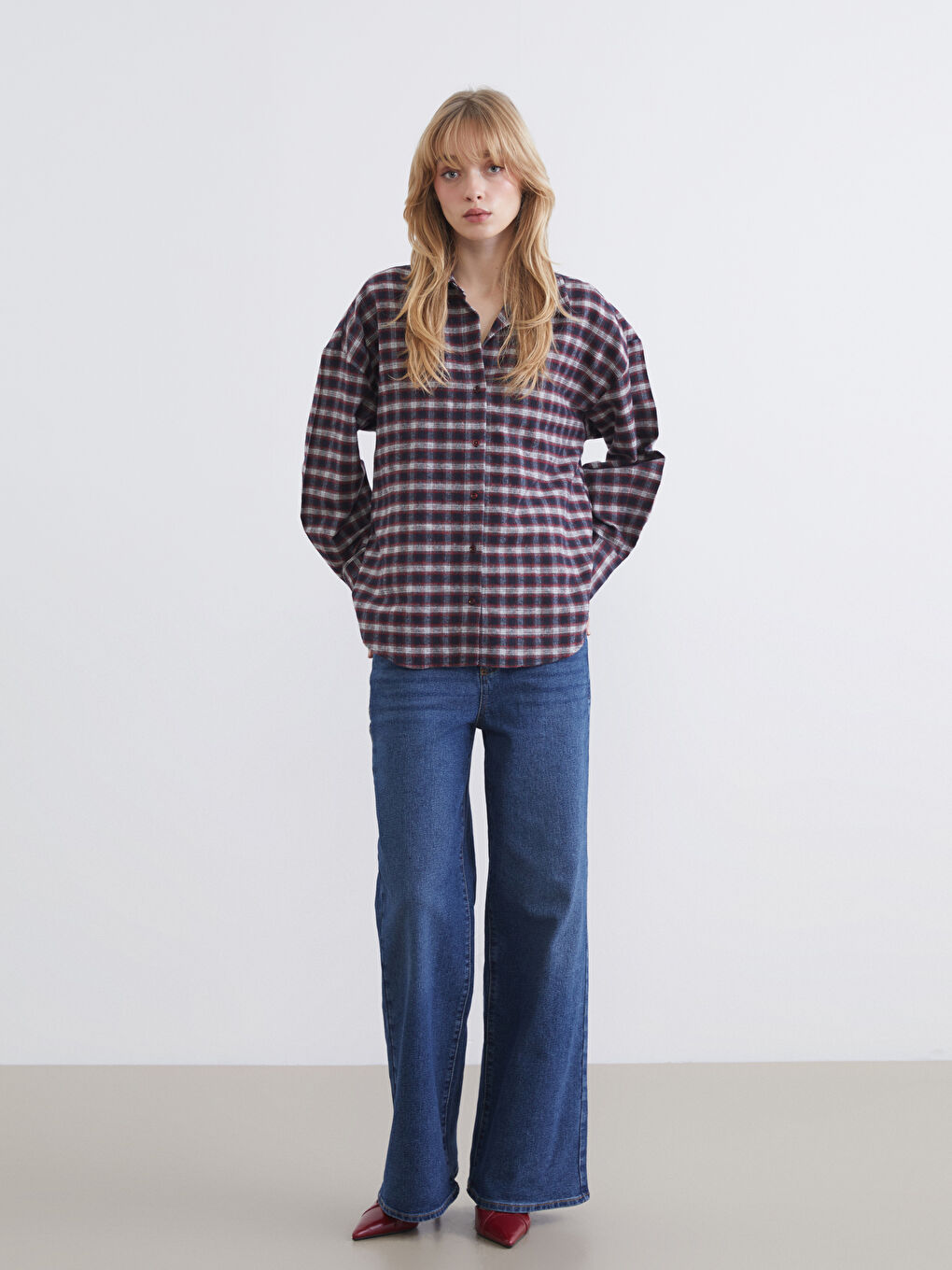 Әйелдерге арналған торлы оверсайз фланель орманшы көйлегі-1