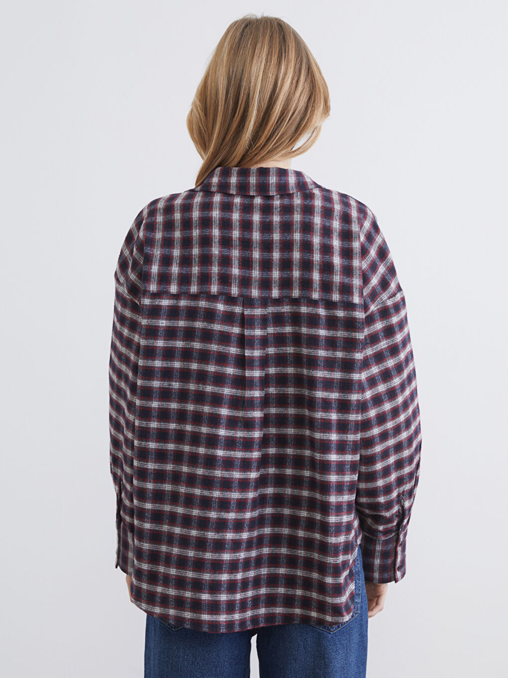 Әйелдерге арналған торлы оверсайз фланель орманшы көйлегі-3