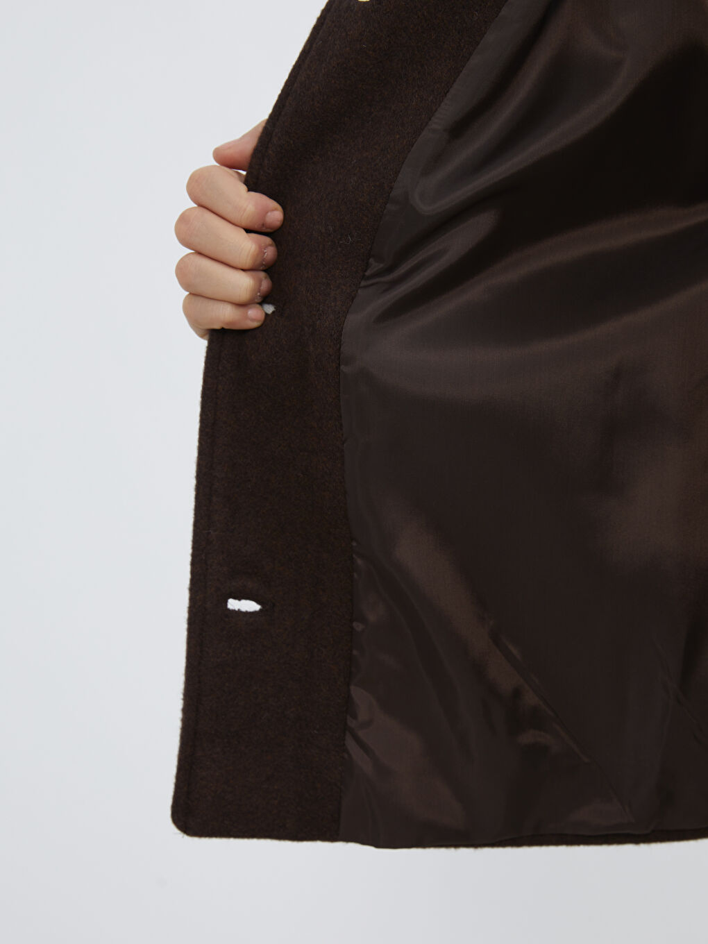 Kahverengi Yün Karışımlı Atkılı Kadın Kaşe Ceket-3