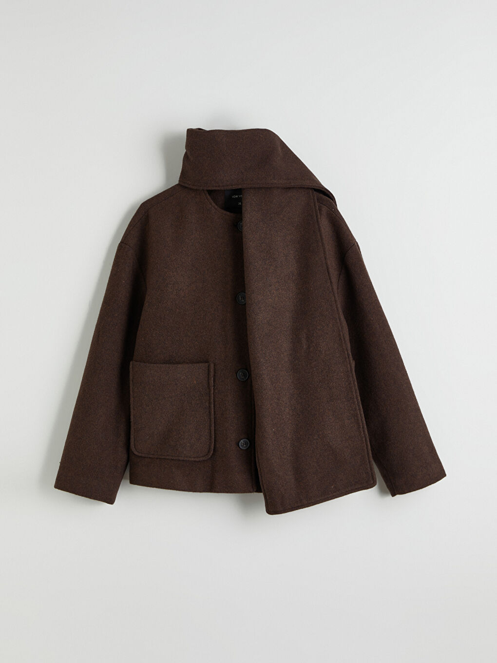 Kahverengi Yün Karışımlı Atkılı Kadın Kaşe Ceket-5