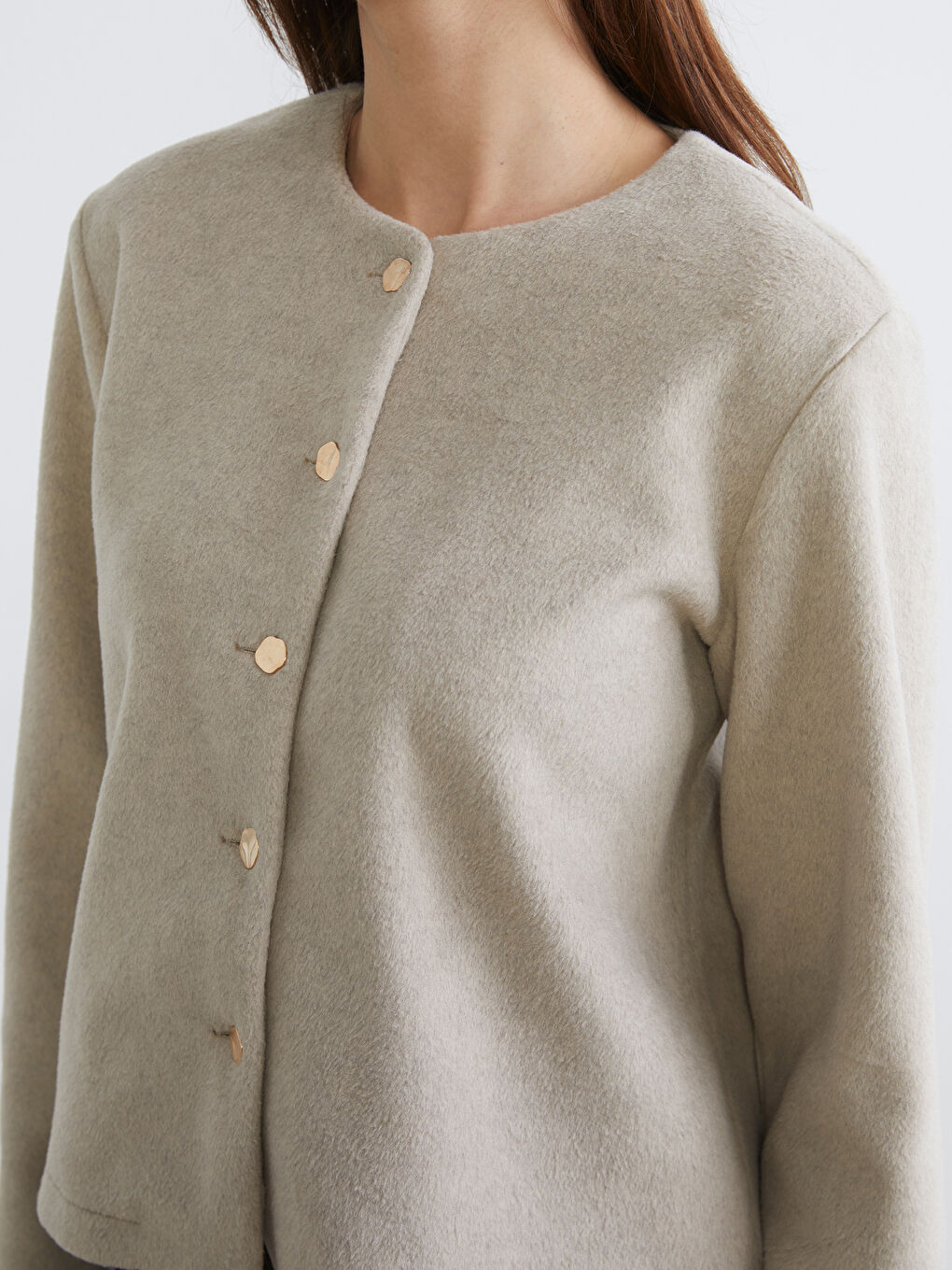 Kahverengi Bisiklet Yaka Kadın Kaşe Ceket-2