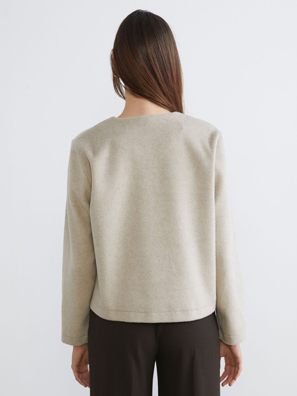 Kahverengi Bisiklet Yaka Kadın Kaşe Ceket-3