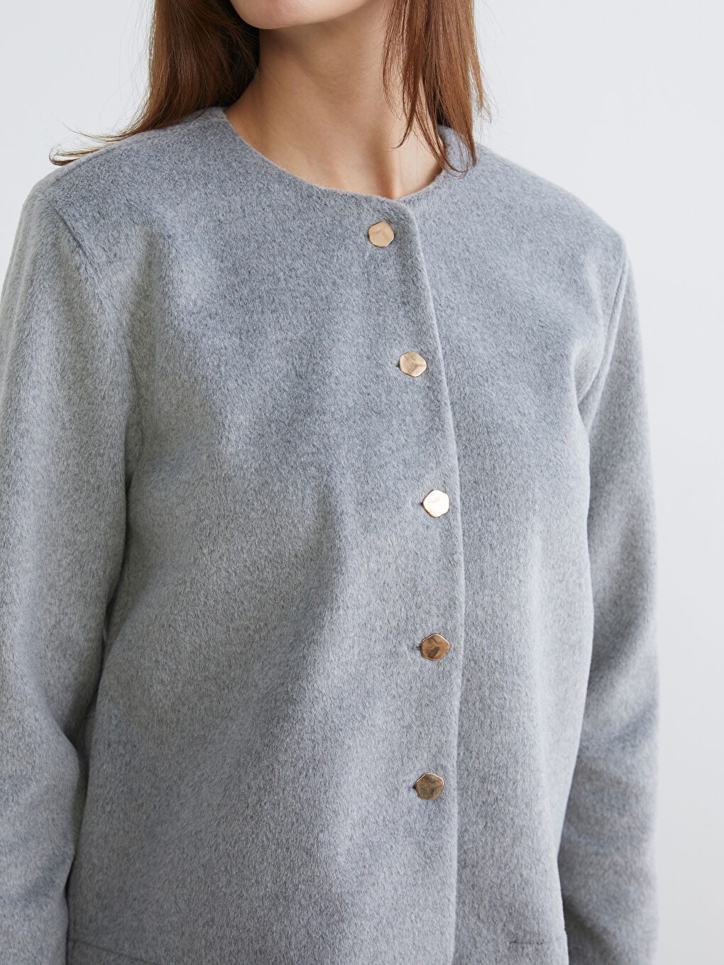 Gri Bisiklet Yaka Kadın Kaşe Ceket-2